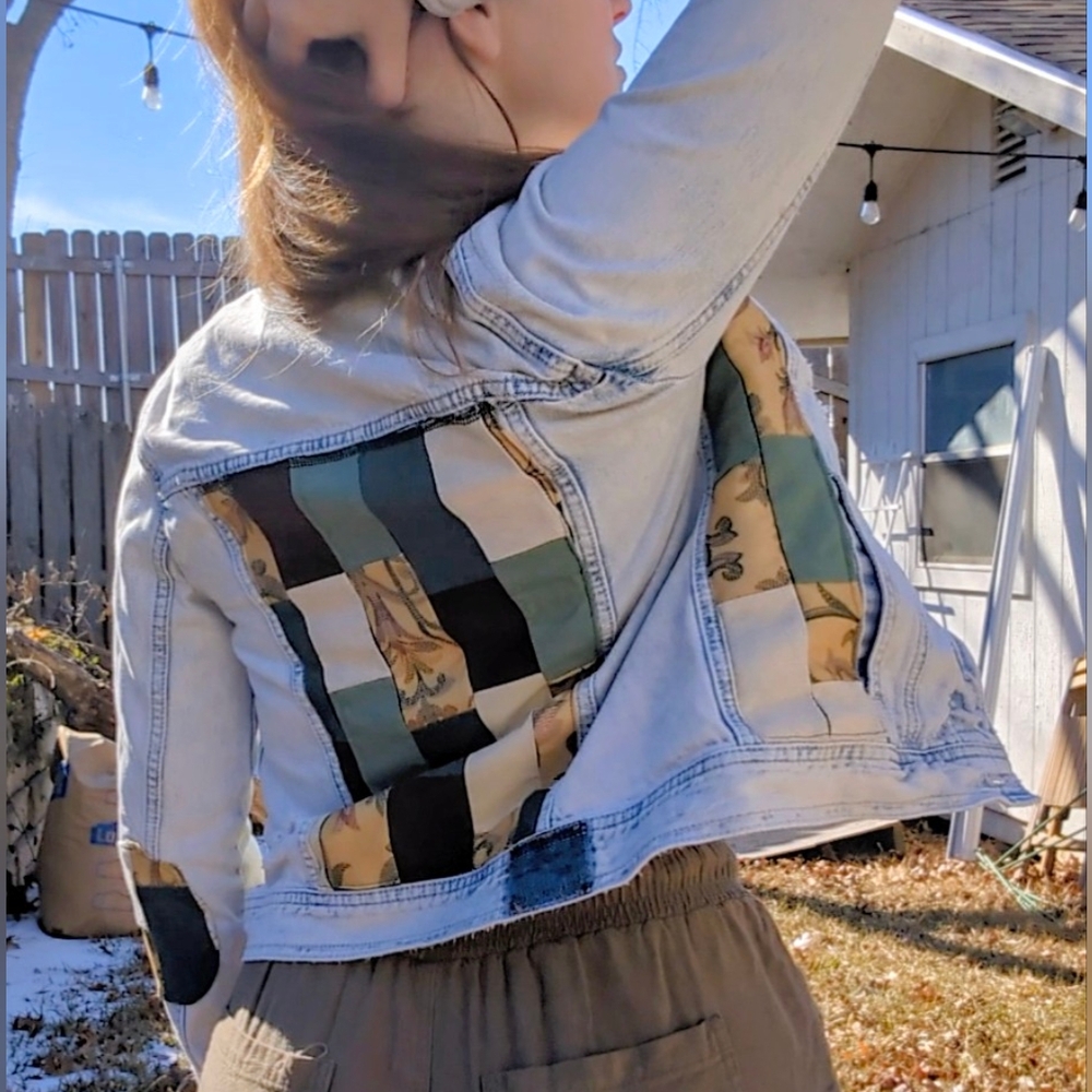 Patchwork Hollister Denim Jacket. Small. Upcycled Handmade.